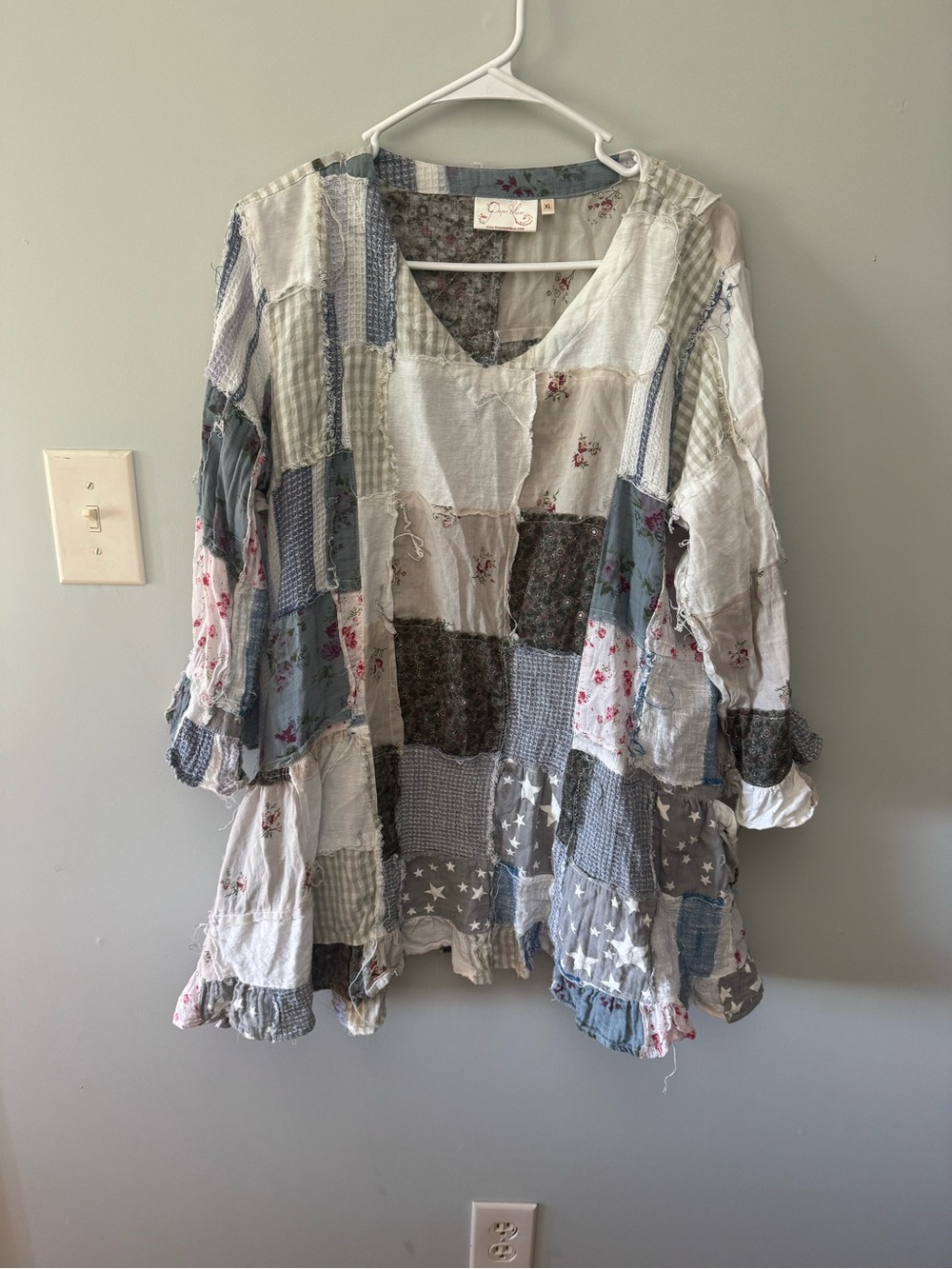 Paper Lace Boho Patchwork Blouse - Blue & White